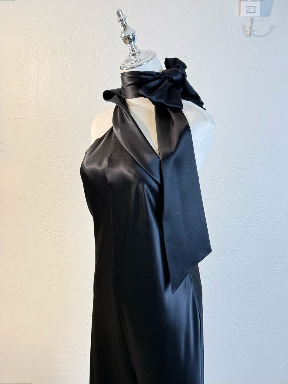 Galvan London Black Sienna Halter Satin Sash Tie Neck Wide Leg Jumpsuit luxury - Picture 12 of 16